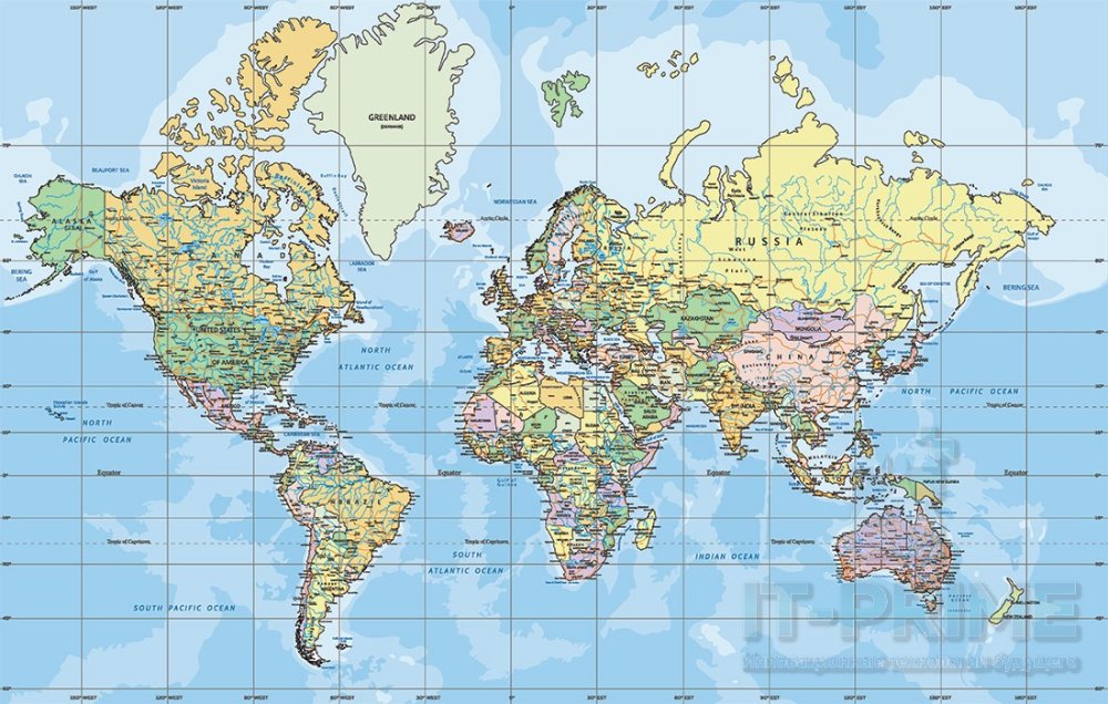 Настенная политическая карта мира с флагами на английском языке